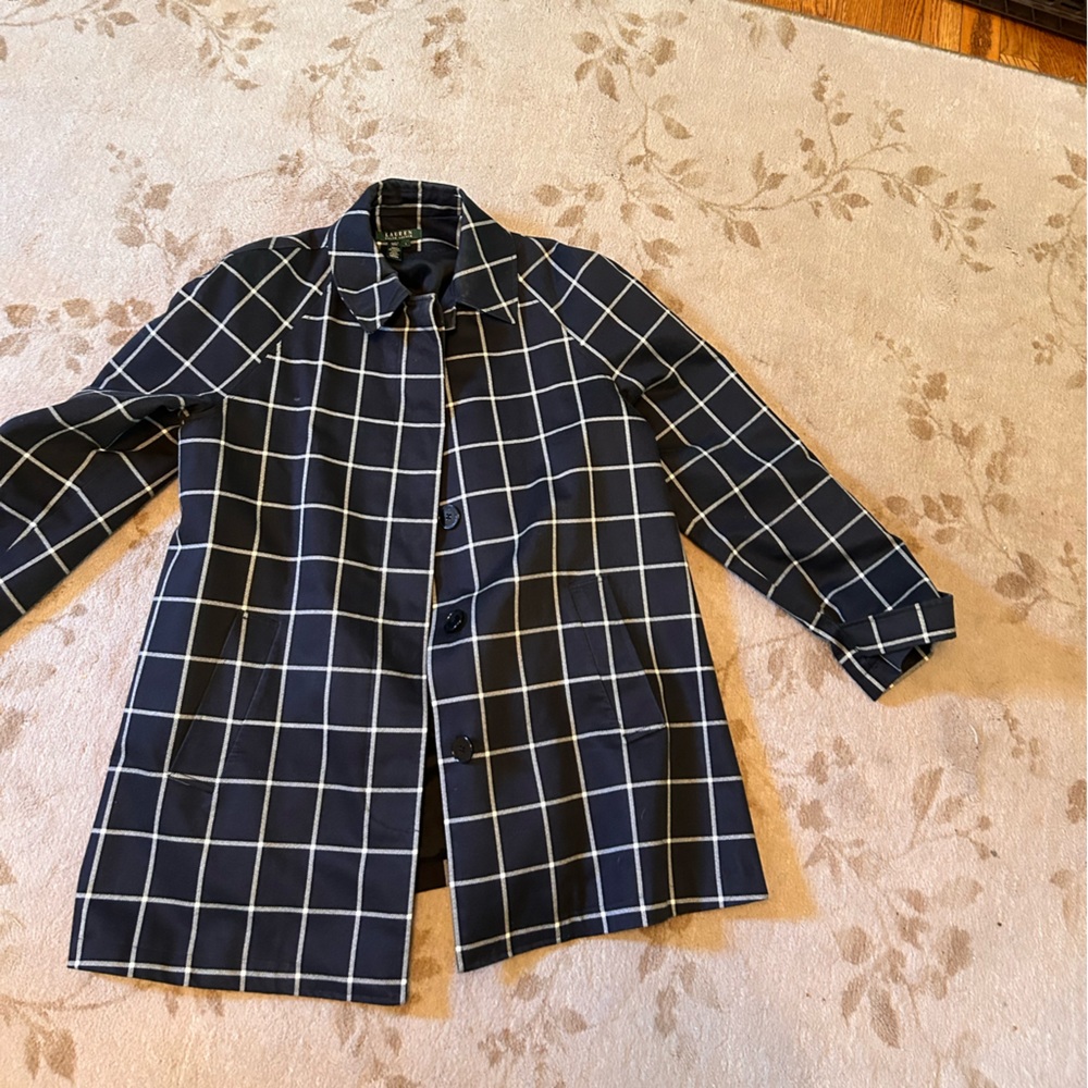 Lauren black and white plaid shirt trench coat